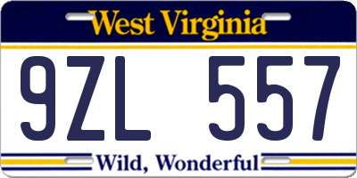 WV license plate 9ZL557