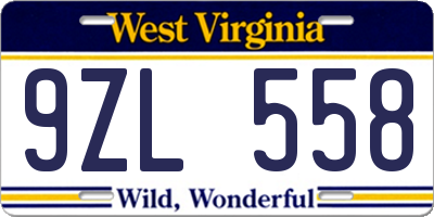 WV license plate 9ZL558