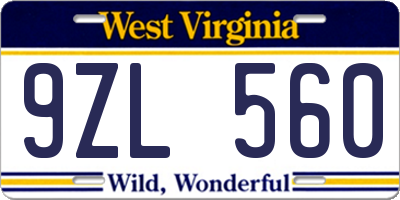 WV license plate 9ZL560