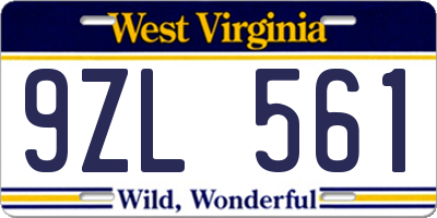 WV license plate 9ZL561