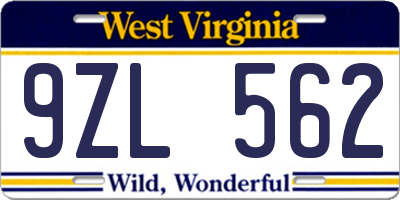 WV license plate 9ZL562