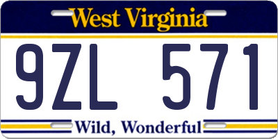 WV license plate 9ZL571