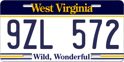 WV license plate 9ZL572
