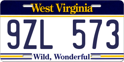 WV license plate 9ZL573