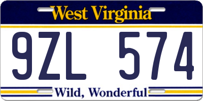 WV license plate 9ZL574