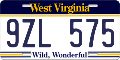 WV license plate 9ZL575
