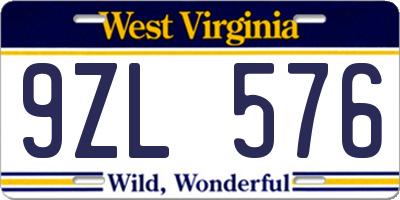 WV license plate 9ZL576