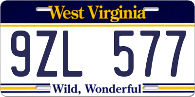 WV license plate 9ZL577