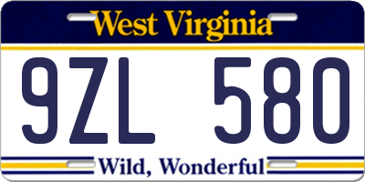 WV license plate 9ZL580