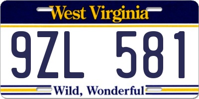 WV license plate 9ZL581