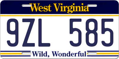 WV license plate 9ZL585
