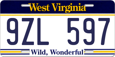 WV license plate 9ZL597