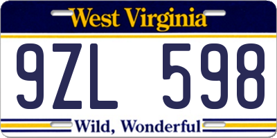 WV license plate 9ZL598