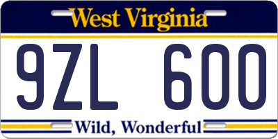 WV license plate 9ZL600