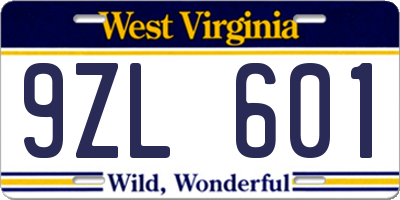 WV license plate 9ZL601