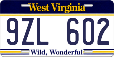 WV license plate 9ZL602