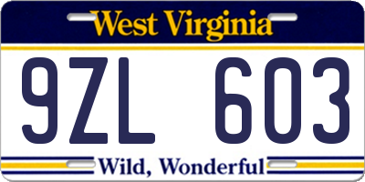 WV license plate 9ZL603