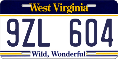 WV license plate 9ZL604