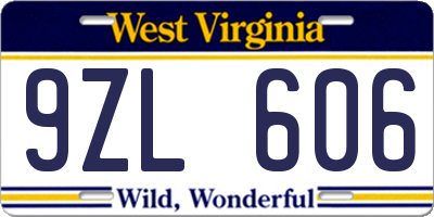WV license plate 9ZL606