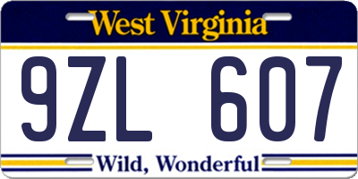 WV license plate 9ZL607