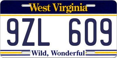 WV license plate 9ZL609