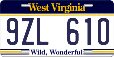 WV license plate 9ZL610