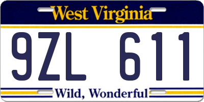 WV license plate 9ZL611