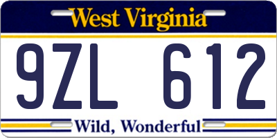WV license plate 9ZL612