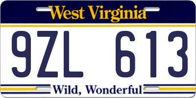 WV license plate 9ZL613