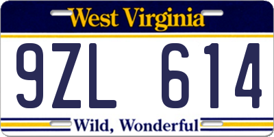 WV license plate 9ZL614