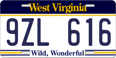WV license plate 9ZL616