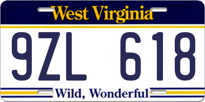 WV license plate 9ZL618