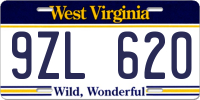 WV license plate 9ZL620