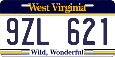 WV license plate 9ZL621