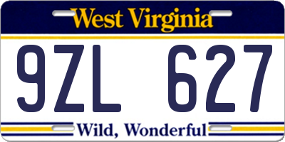 WV license plate 9ZL627