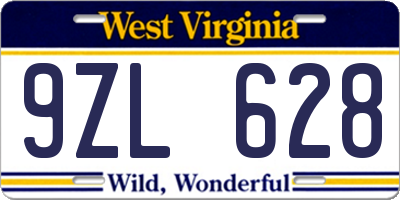 WV license plate 9ZL628