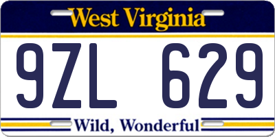 WV license plate 9ZL629