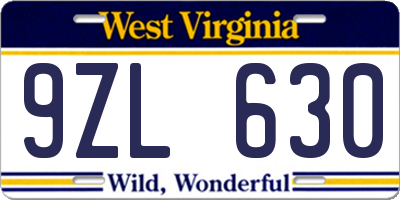 WV license plate 9ZL630