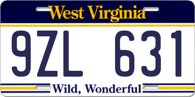 WV license plate 9ZL631