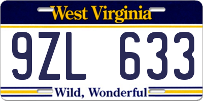 WV license plate 9ZL633
