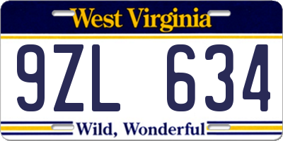 WV license plate 9ZL634