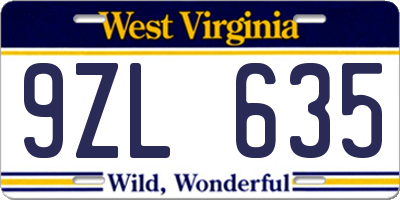 WV license plate 9ZL635