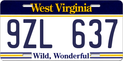 WV license plate 9ZL637