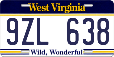 WV license plate 9ZL638