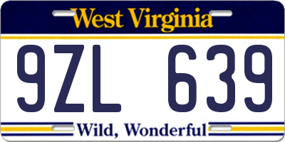 WV license plate 9ZL639