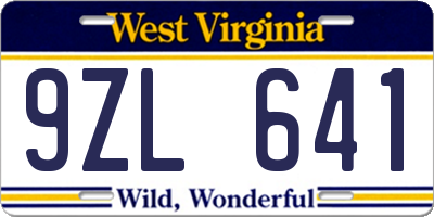 WV license plate 9ZL641