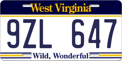 WV license plate 9ZL647