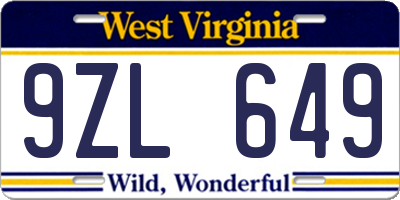 WV license plate 9ZL649