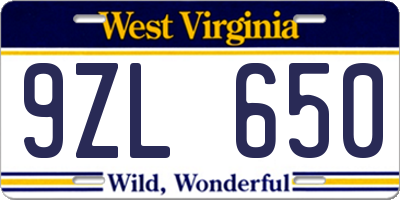 WV license plate 9ZL650