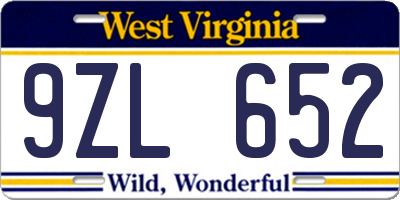 WV license plate 9ZL652